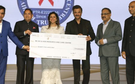 Anil Kapoor Presents ₹75 Lakh Cheque to Dr. Dharmendra Kumar at GJEPC Event for Nation's Largest Free Medical Camp